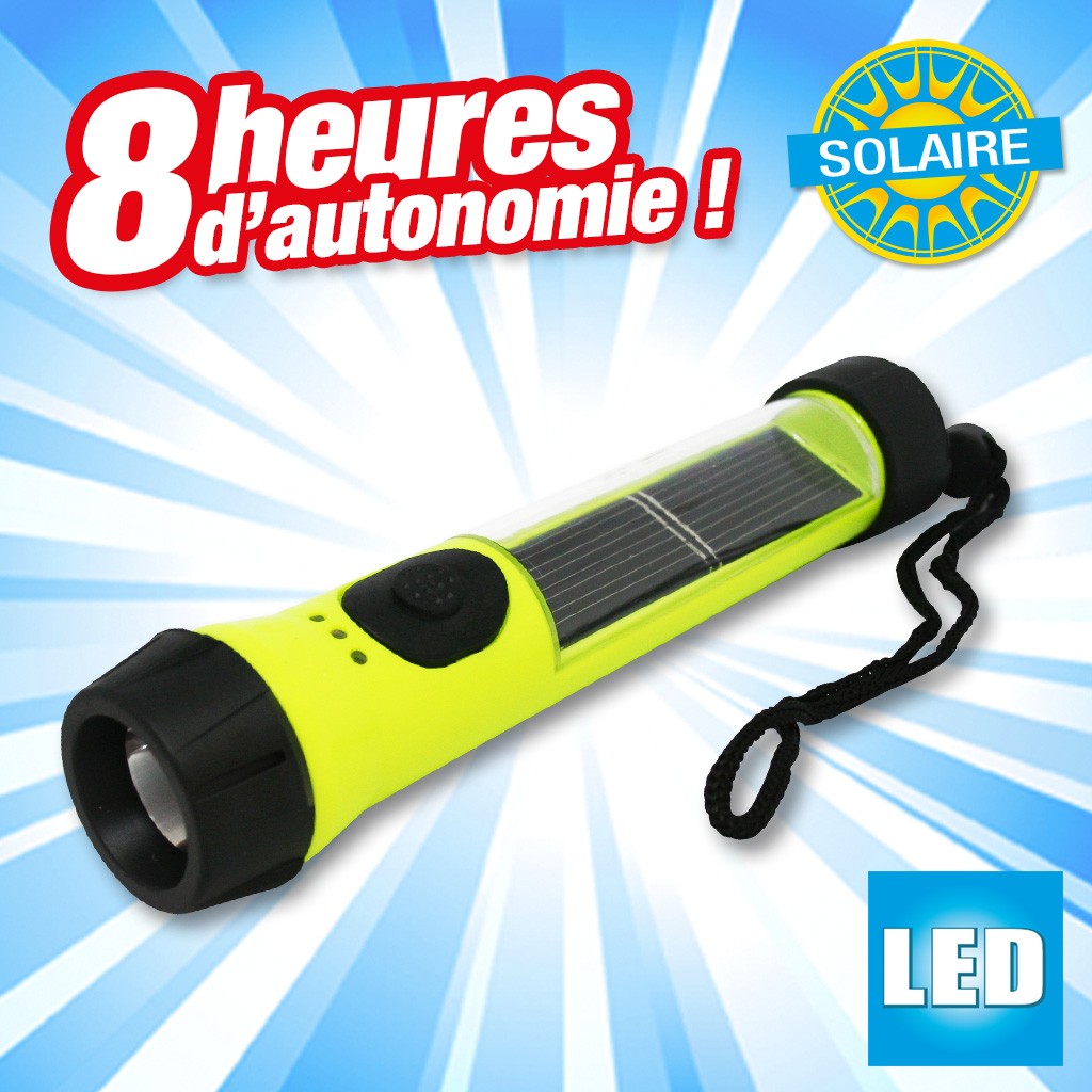 LAMPE DE POCHE SOLAIRE AUTONOMIE DE 8 HEURES DE LUMIÈRE