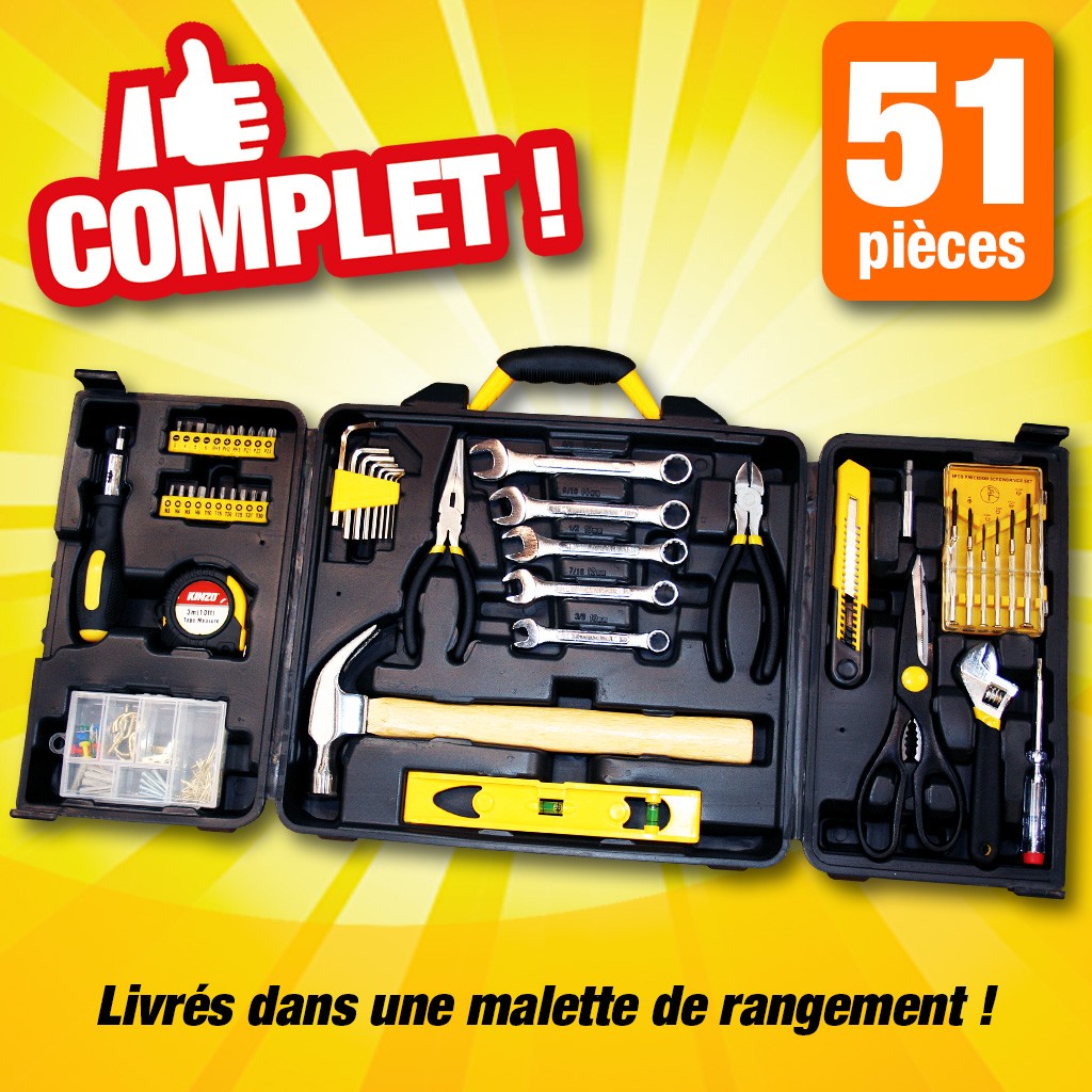 MALLETTE À OUTILS DE 51 PIÈCES, FACILE À RANGER