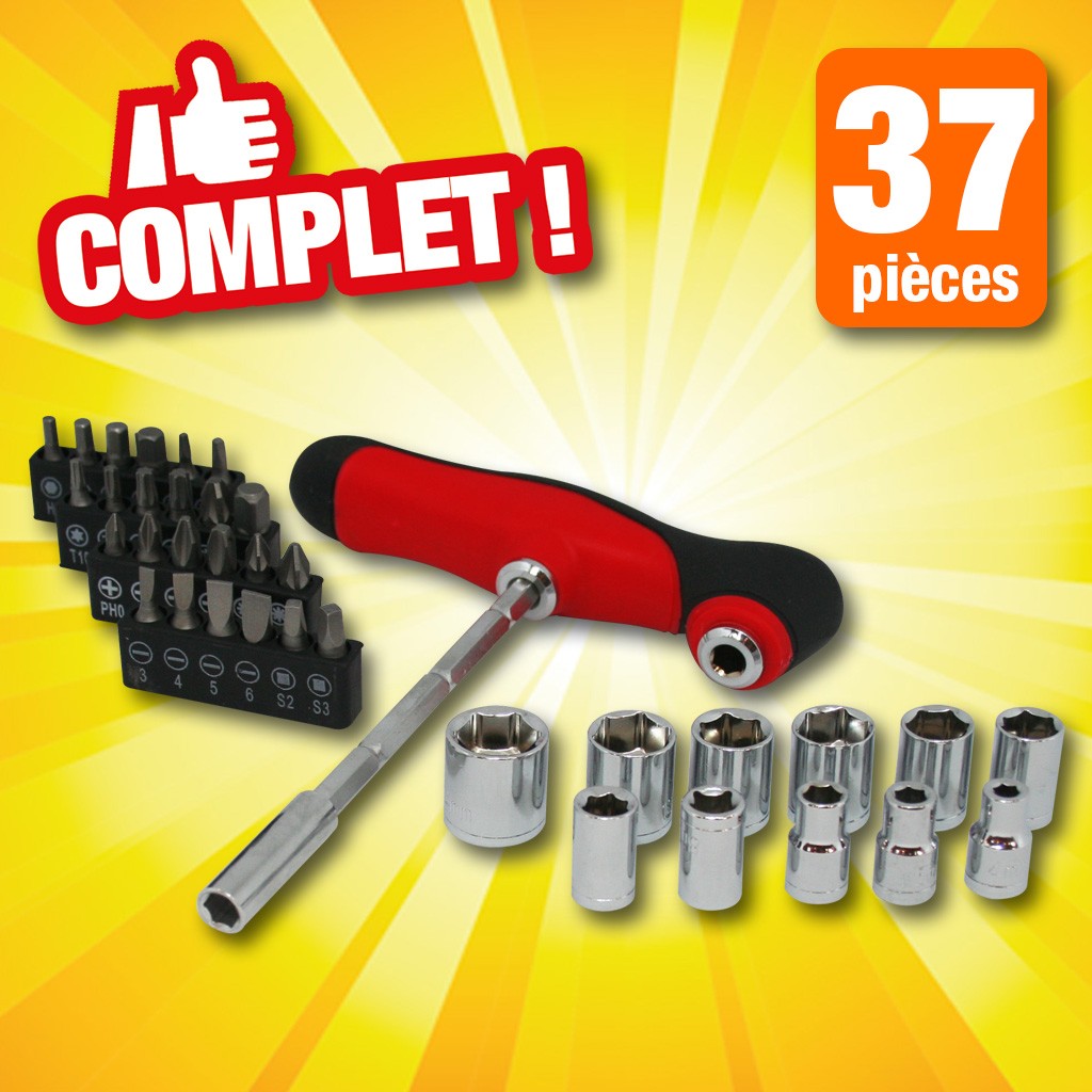 LOT COMPLET DE 37 OUTILS ET EMBOUTS DE VISSAGE