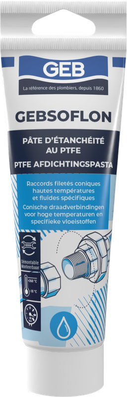 Pâte d'étanchéité au PTFE GEB GEBSOLFLON pour raccords filetés coniques 125g