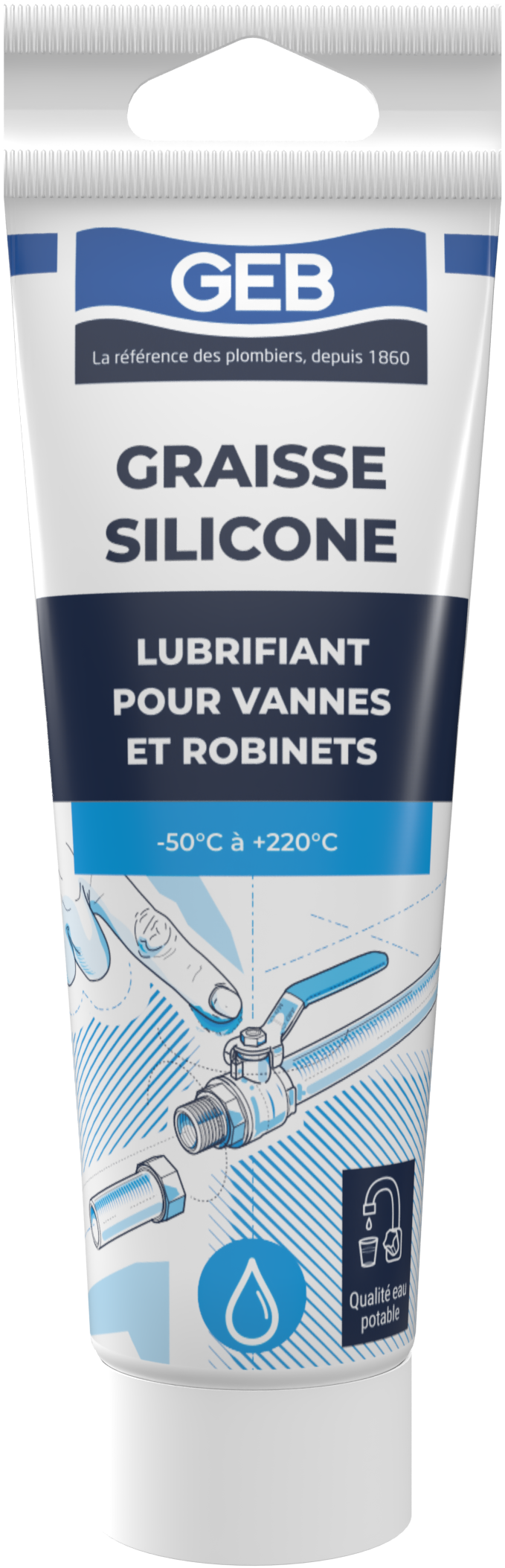 Graisse Silicone GEB lubrifiant pour robinetteries et sanitaires tube de 125ml Blanc