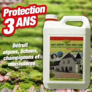 Traitement toits, murs, terrasses anti algues, lichens, moisissures 5L
