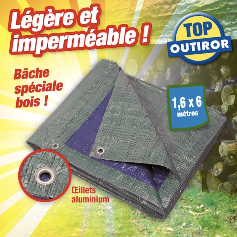 BÂCHE SPECIALE PROTECTION du BOIS et des BUCHES : 1.6M x 6M