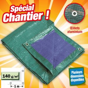 Bâche OUTIROR qualité chantier ultra solide en 140 gr/m2