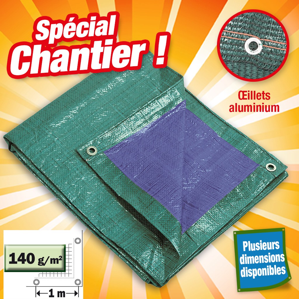 Bâche OUTIROR qualité chantier ultra solide en 140 gr/m2