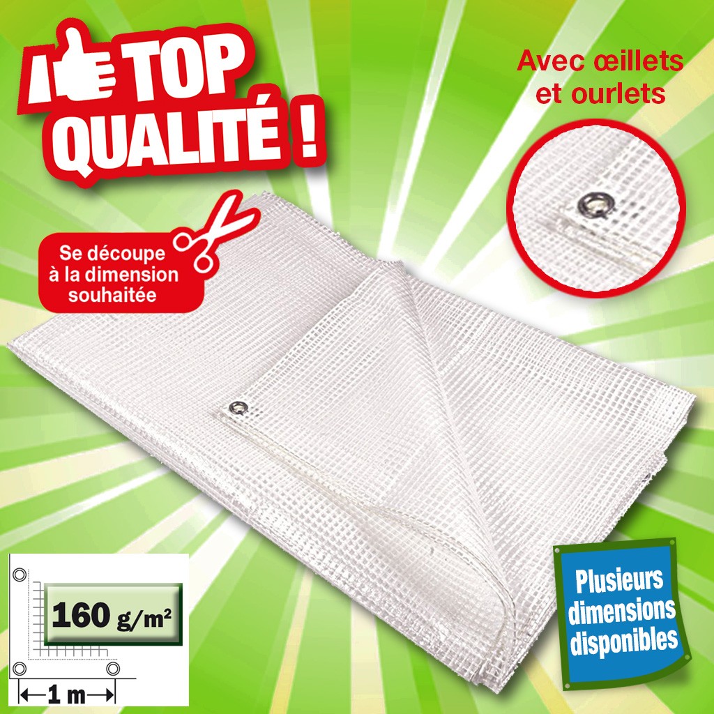 Bâche OUTIROR translucide en 160 gr/m2, avec oeillets solides