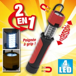 Lampe torche extensible 2 en 1, avec 4 led, aimantée