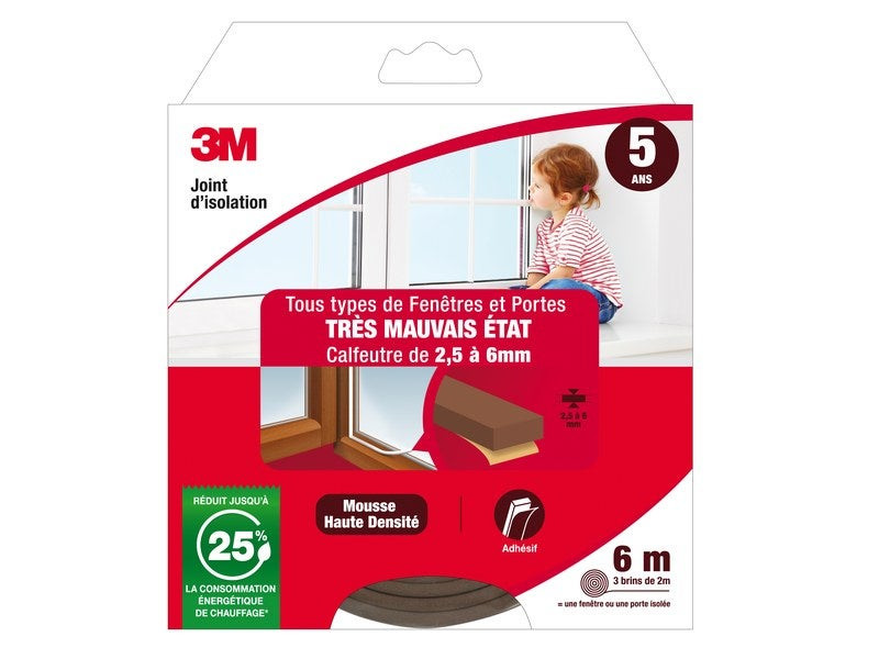 Joint Porte/Fenêtre Universel Très Mauvais Etat 2,5 À 6 mm X 6m Marron