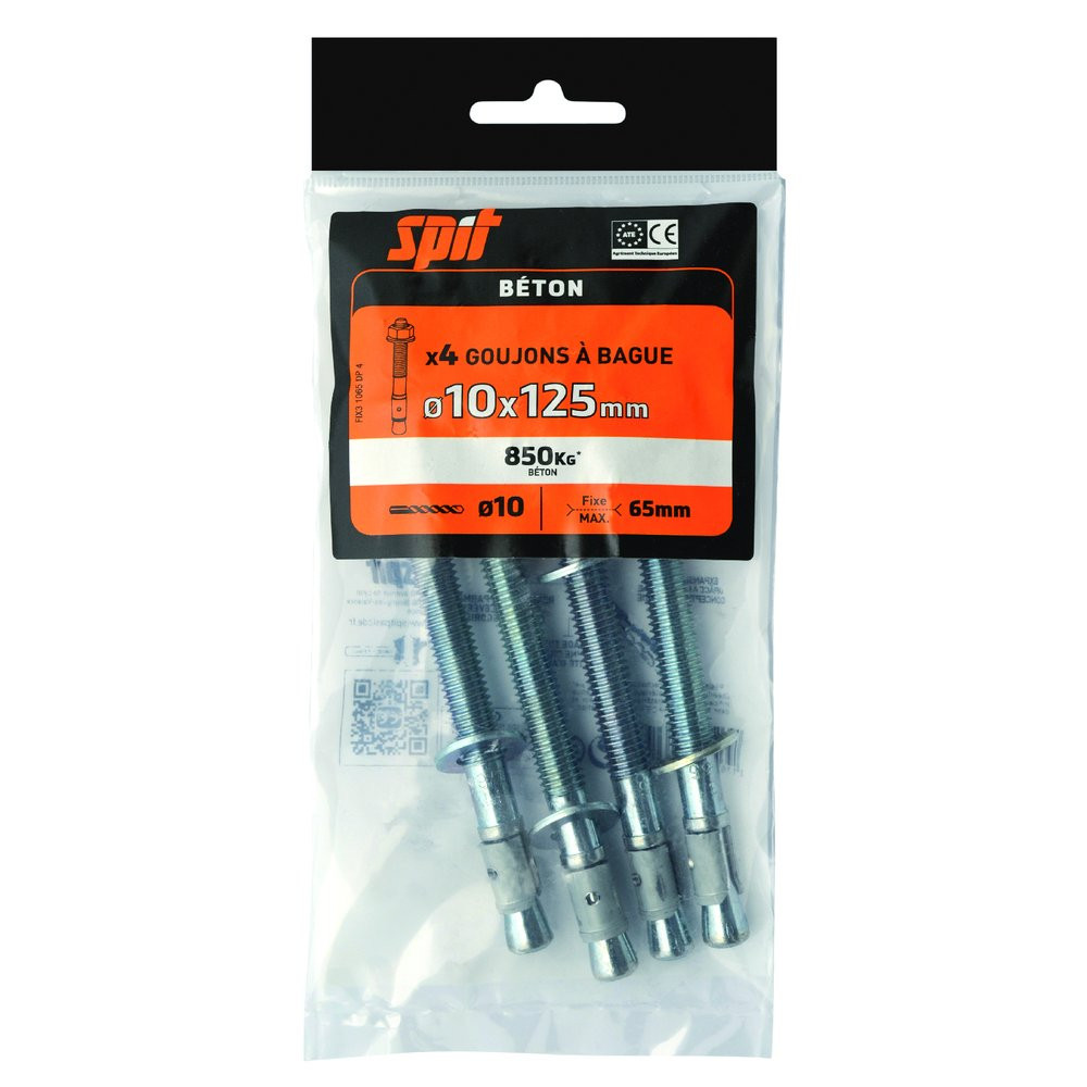 4 chevilles à expansion SPIT, Diam.10 x L.125 mm