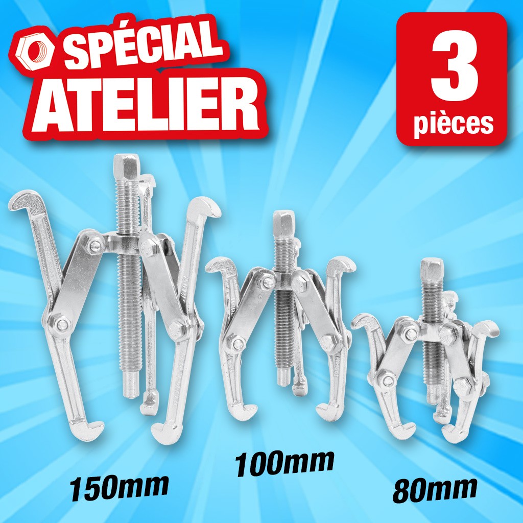 lot de 3 extracteurs a griffes, 80/100/150mm