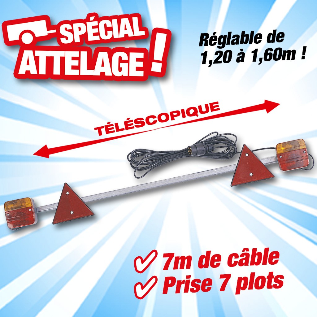 Rampe signalisation agricole télescopique largeur 1,20 à 1,60, 7m de cable