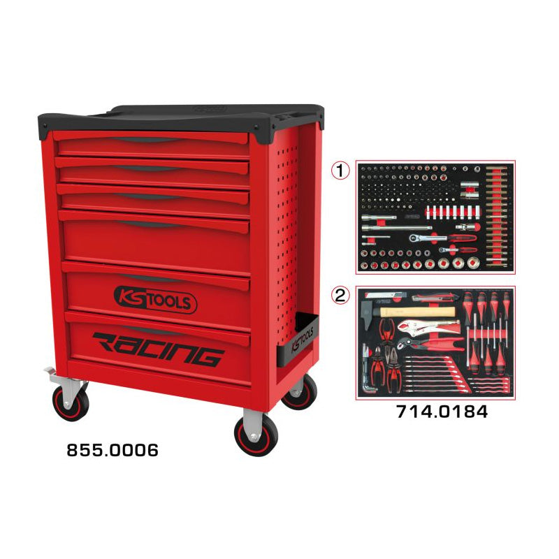 Servante RACING 6 tiroirs équipée de 184 outils - KS TOOLS - 855.6184