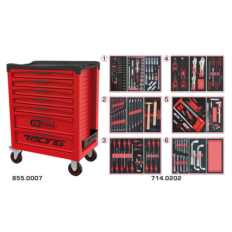 Servante RACING 7 tiroirs équipée de 202 outils - KS TOOLS - 855.7202