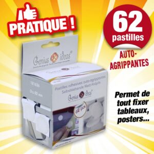 Pastilles adhésives auto-agrippantes blanc 62X22mm