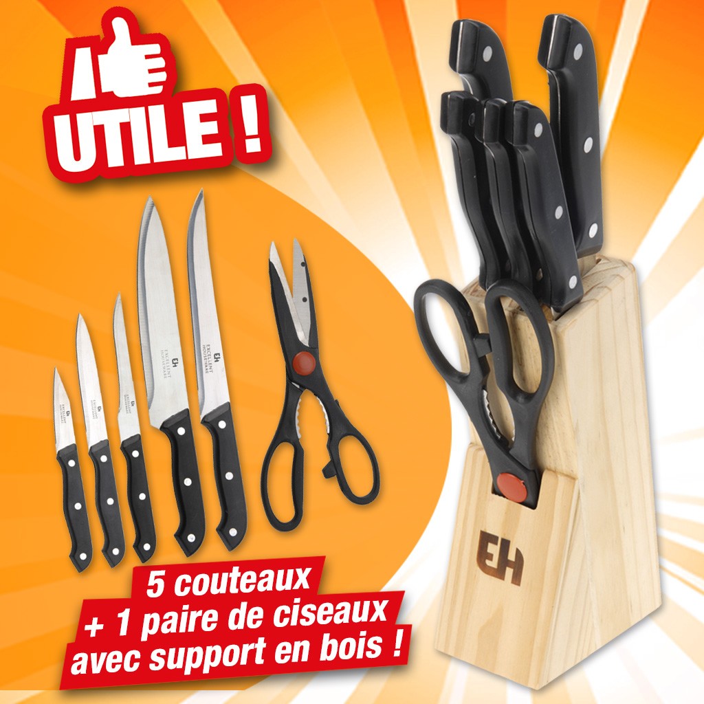 Lot de 5 couteaux avec ciseau et support