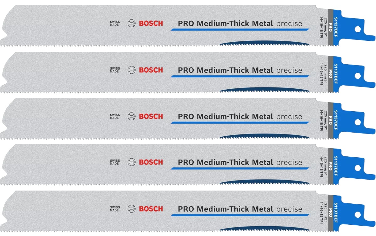 5 lames de scie sabre PRO Medium-Thick Metal precise S1137BEF 225 x 25 x 1,1 mm BOSCH 2608658994