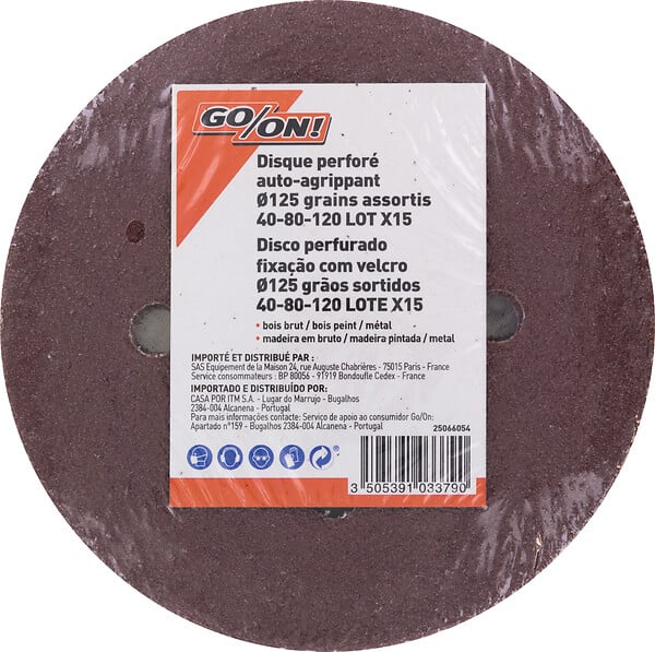 Disque perforé agrippant d.125mm grains assortis, 8 trous lot de 15