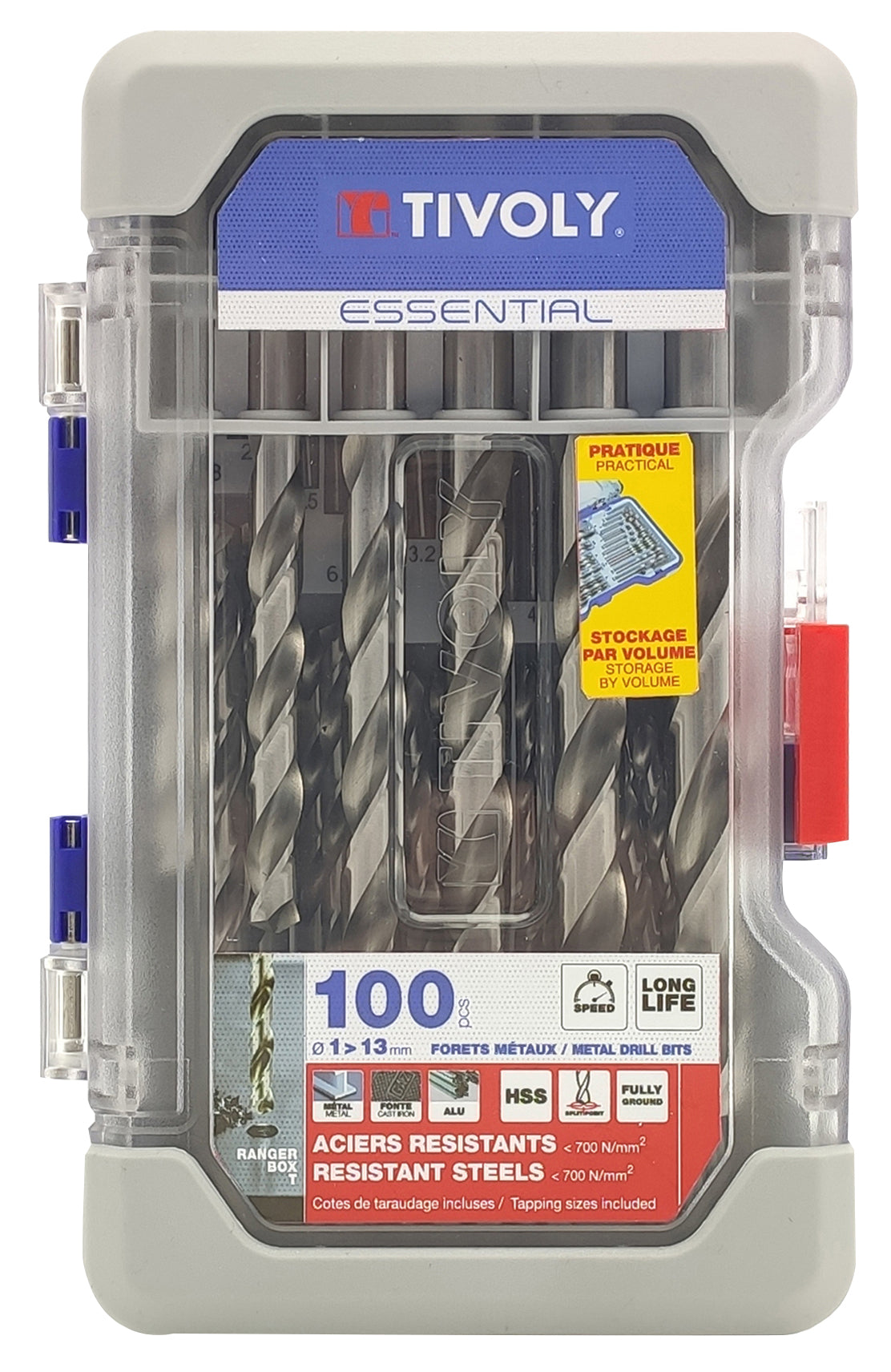 Tivoly 100 forets métaux HSS taillés meulés pointe en croix Ø 1 à 13mm