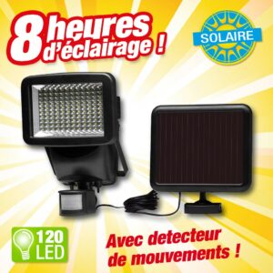 PROJECTEUR DETECTEUR DE MOUVEMENTS, à énergie solaire, forte puissance 120 LED