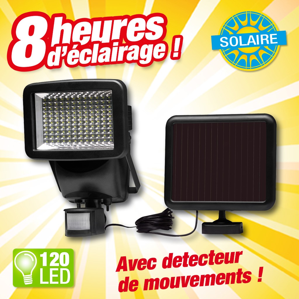 PROJECTEUR DETECTEUR DE MOUVEMENTS, à énergie solaire, forte puissance 120 LED