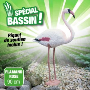 Flamant rose - sur 2 pattes, piquet de soutien inclus - H90 cm