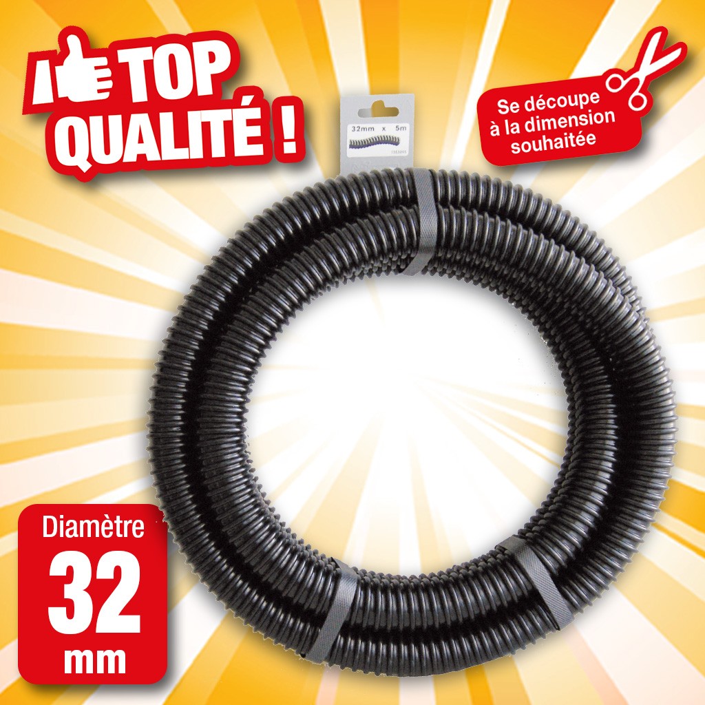 Tuyau de raccord cannelé renforcé noir - Ø32 mm (1¼") x 5 m