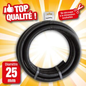 Tuyau de raccord cannelé renforcé noir - Ø25 mm (1") x 5 m