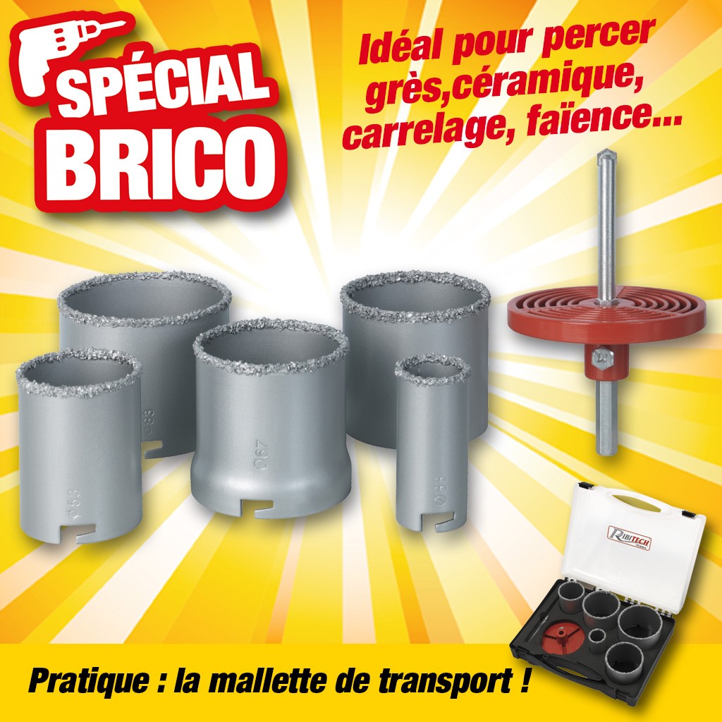 lot de 5 scies cloches diamant 33/53/67/73/83 mm en malette