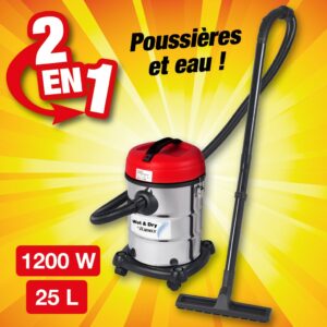aspirateur bidon 25l 1200w inox eaux et poussieres