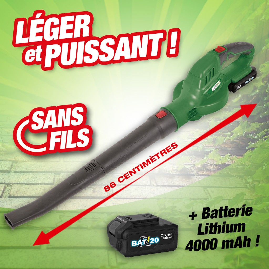 souffleur "r-bat20" a batterie + batterie 20v 2amp + chargeur