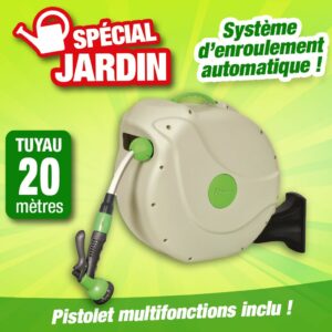 Dévidoir mural de tuyau d'arrosage + 20 mètres de tuyau diamètre 15 mm