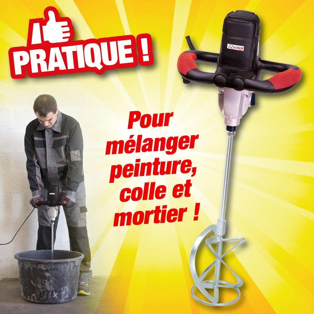 mélangeur électrique 1600w pour peinture, colle ou mortier