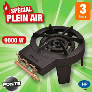 rechaud gaz 8,6kw 3 robinets 4 pieds, 3 rampes, 3 feux