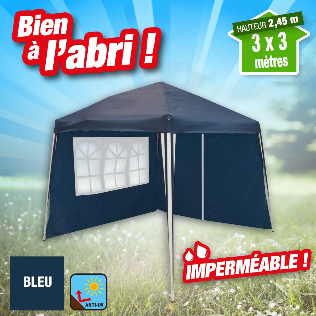 Chapiteau pliable - dimensions 3 x 3 x 2,45 mètres - couleur bleu