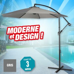 Parasol déporté blanc avec pieds en croix - diamètre 3m