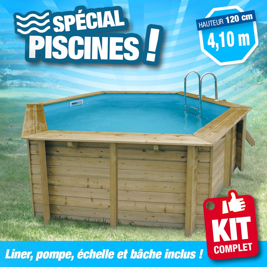 Piscine hors sol Azura 410 - H120cm - Liner bleu 50/100ème + Bâche à bulles