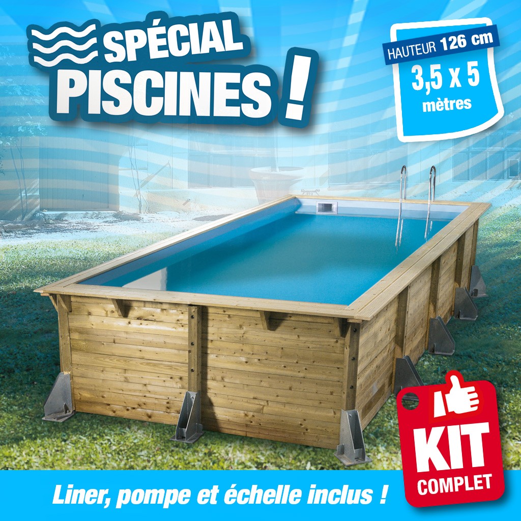 Piscine hors sol Azura 350x505 - H126cm - Liner Bleu 75/100ème