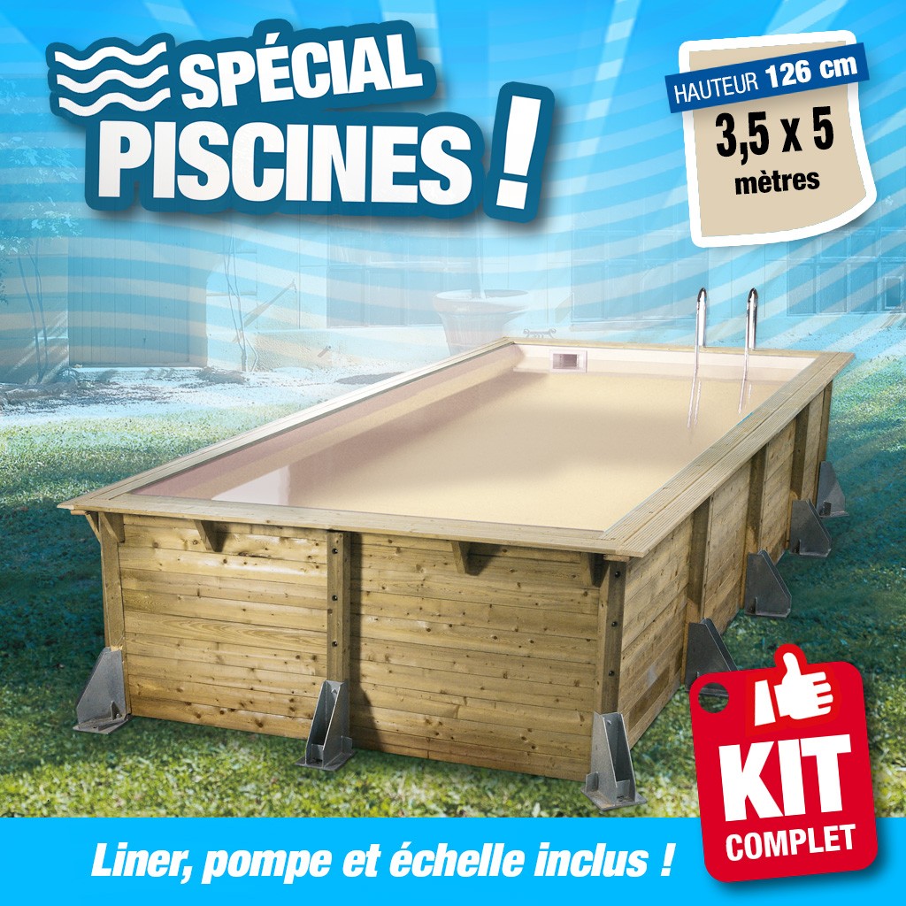 Piscine hors sol Azura 350x505 - H126cm - Liner Beige 75/100ème