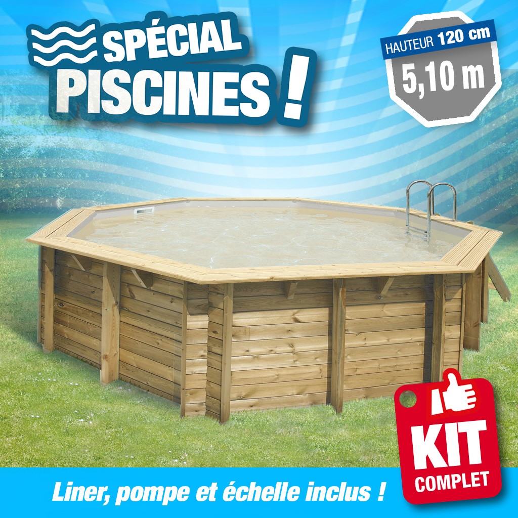 Piscine hors sol Diamètre 5,10 M - Hauteur 1,20 M - Liner gris