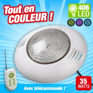 Spot piscine LED 406 RGB rouge/vert/bleu avec télécommande incluse