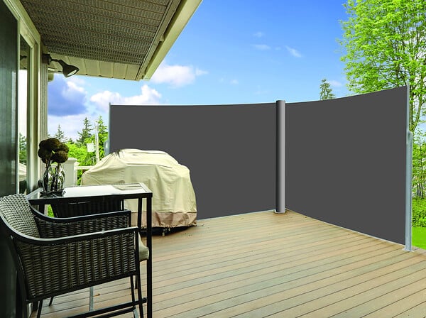 Rideau de terrasse d'angle - Acier - Gris - 2 pièces - 1,6x3m