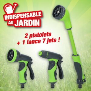 Lot de 3 : Pistolet d'arrosage : douchette, jet et lance.
