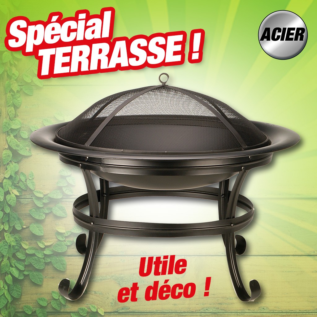 Brasero rond de jardin. Hauteur 59cm x Diamètre 75cm