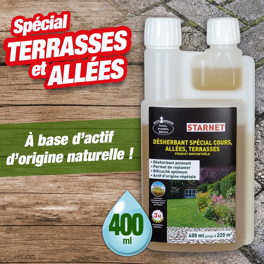 Désherbant ultra concentré 500 g/L contenance 400ml pour cour, allée, terrasse