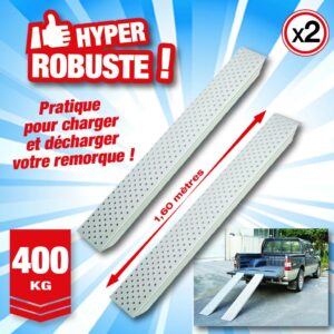 Lot de 2 rampes de chargement en acier galvanisé supporte 400 kg - longueur 1,6 M