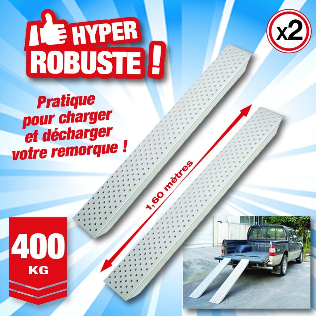 Lot de 2 rampes de chargement en acier galvanisé supporte 400 kg - longueur 1,6 M