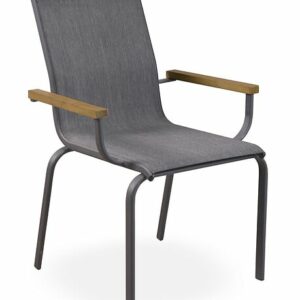 Fauteuil de jardin Malia - Acier, bois et textilène - Gris