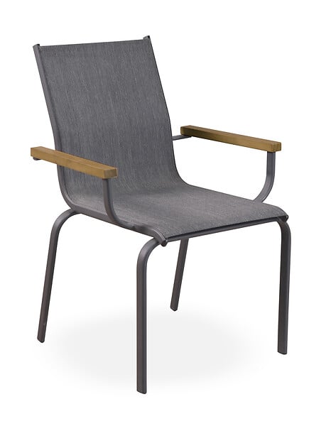 Fauteuil de jardin Malia - Acier, bois et textilène - Gris