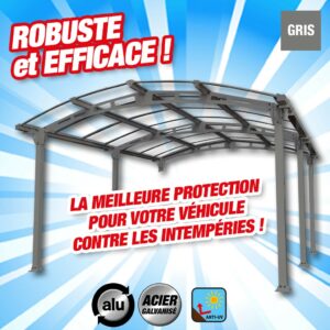 Carport de protection auto aluminium - abri de voiture 18M2 - gris - traité anti UV