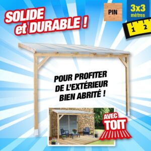 Toit terrasse bois 3x3 m avec toit